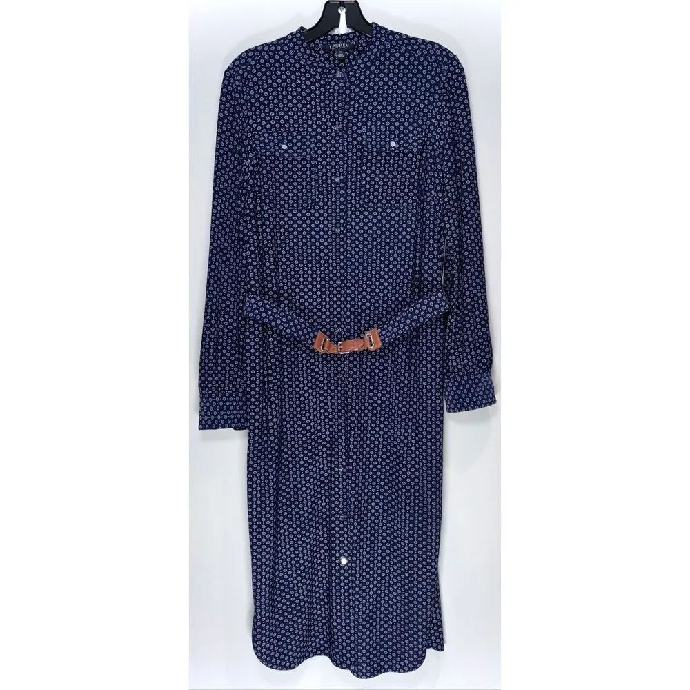 Lauren Ralph Lauren navy geometric print midi shirtdress size Medium